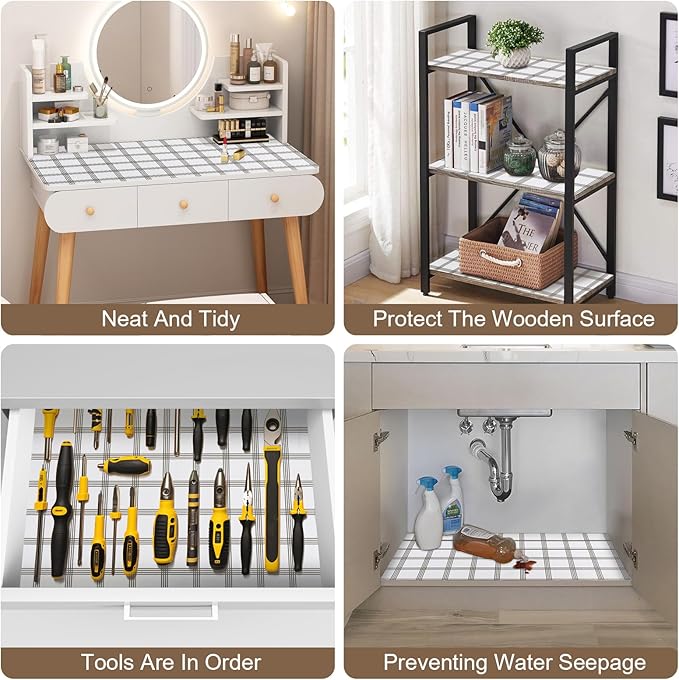 OcePor Non-Adhesive Drawer and Shelf Liner 24IN x 20FT，Non Slip Cabinet and Cupboard Liner, Kitchen Cabinet Liners for Shelves, Waterproof Drawer Shelf Liners for Cabinets/Bathroom Cupboard, Stripe