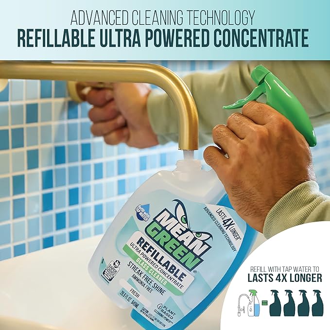 Mean Green Refillable Ultra Powered CONCENTRATE Glass Cleaner, Fresh, 14.3 Ounce