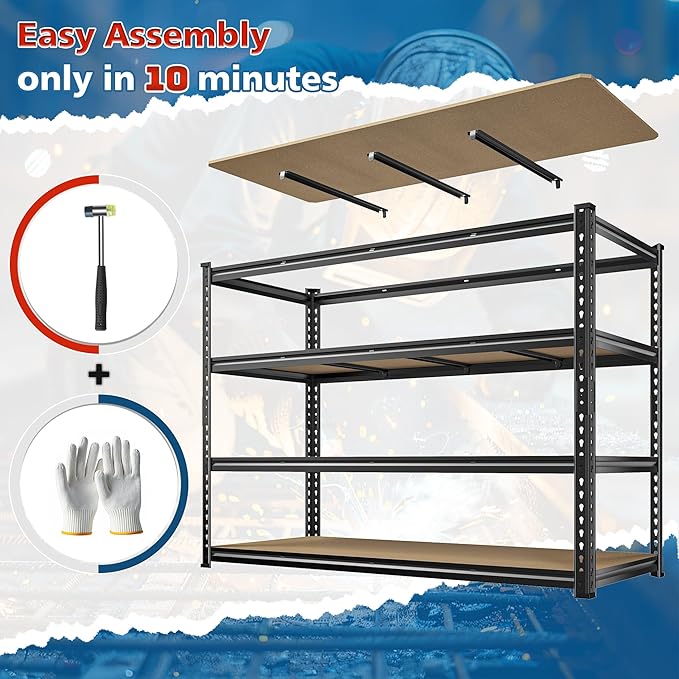59.8"W Metal Shelving 59.8"H Storage Shelves 2200LBS Garage Shelving Adjustable Metal Shelves Heavy Duty 4 Tier Pantry Shelf for Basement Warehouse Pantry Supermarket 59.8"W x 24"D x 59.8"H