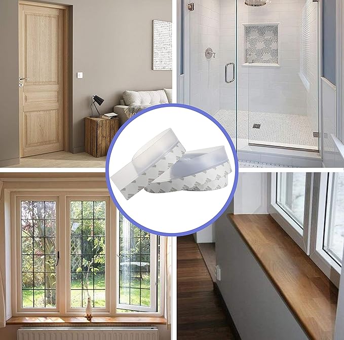 Weather Stripping Door Seal Strip,Door Strip Bottom for Doors Silicone Sealing Sticker Adhesive for Doors and Windows Gaps of Anti-Collision Silicone 5M/16FT (25MM, Transparent)
