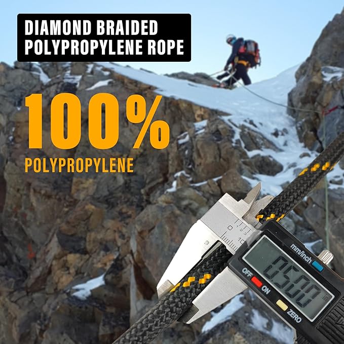 Diamond Braided Polypropylene Rope Nylon Rope Mix Thick Heavy Duty Ropes 1/2 inch 100ft High Strength Perfect for Clothesrope Camping Hiking and Other Outdoor Activities Black 100ft