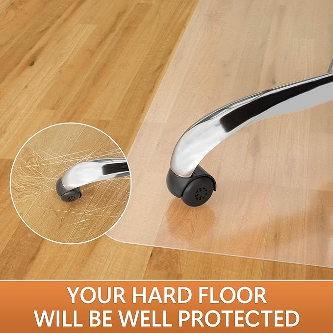 Office Chair Mat for Hardwood Floor- 44" x 58" Clear Desk Computer Chair Mat for Hard Wood/Tile Floors, Easy Glide Plastic Mat for Under Office Chairs on Hardwood for Work & Home
