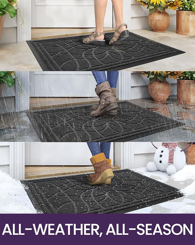 DEXI Front Door Mat Outside Entrance, Heavy Duty Non Slip Low Profile Doormat for Entryway, Trap Dirt and Moisture Welcome Mats, Easy Clean, Patio, Garage, 3x2, Grey