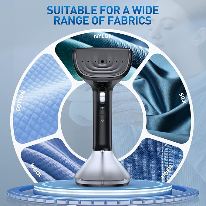 Steamer for Clothes -1800W with Wet/Dry Ironing Modes, 20-Second Heat-up, Detachable Water Tank, Heat-Resistant Gloves for Wrinkle Removal. Suitable for 120V Countries. Color: Black