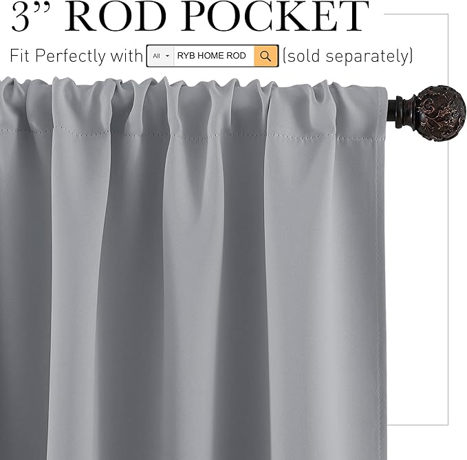 RYB HOME Curtains 84 inch Long - Blackout Curtains Privacy for Living Room Bedroom Bay Window Patio Door Decor, W 42 x L 84, Silver Grey, 1 Pair