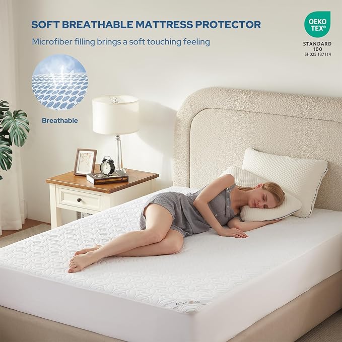 BEDLORE Waterproof Mattress Protector, King Size Noiseless Mattress Pad with Deep Pocket 6"-18" Depth, Soft Breathable Bed Mattress Cover Washable for Home, Bedroom, Hotel (White)