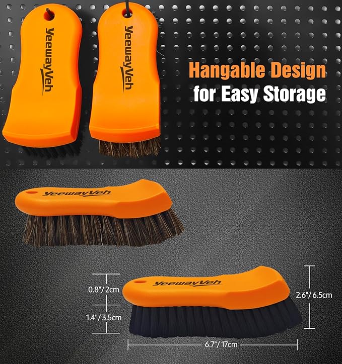 YeewayVeh 2PCS Leather Cleaning Brush, Horse Hair Brush for Car Leather Seat, Fabric, Shoes and Furniture, Soft Detailing Brush for Carpets, Seat Belts and Car Interior