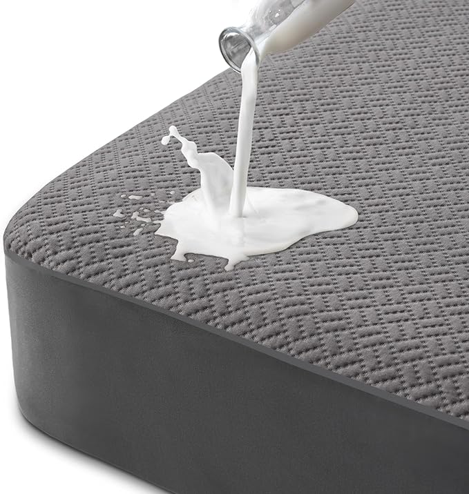 Hanherry 100% Waterproof Mattress Protector California King Size - Grey, Mattress Pad Cover 3D Air Fabric Cooling Smooth Soft Breathable Noiseless, 8''-21'' Deep Pocket