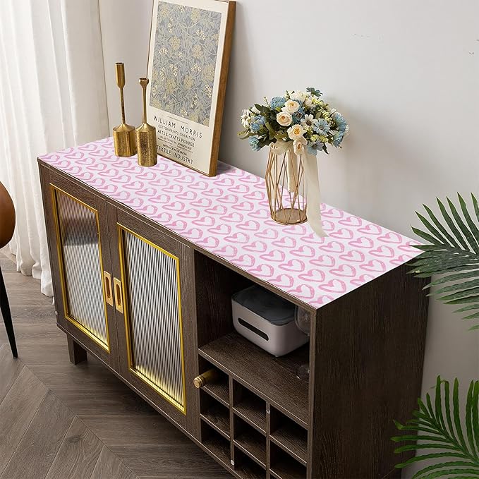 Pink Heart Shelf and Drawer Liner for Cabinets, 12IN x 20FT Non-Adhesive and Strong Non-Slip Shelf Cabinet Drawer Liners for Kitchen,Table,Bookshelves,Waterproof Cupboard Liners,Easy to Clean