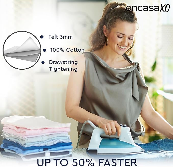 Encasa XO Ironing Board Cover and Pad 49"x18" - Thick 3mm Felt Padding, Drawstring Tightening & Lock, Easy Fit, Scorch & Stain Resistant, Fits Wide Ironing Board - Zig Zag