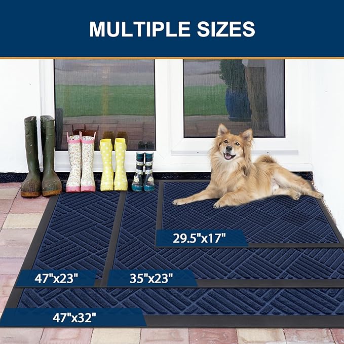 Smiry Front Door Mat Outside Entrance, Heavy Duty Outdoor Indoor Natural Rubber Doormat, Non Slip, Trap Dirt and Moisture, Easy Clean, Low Profile Patio Porch Entryway Mat, 35x23, Navy Blue