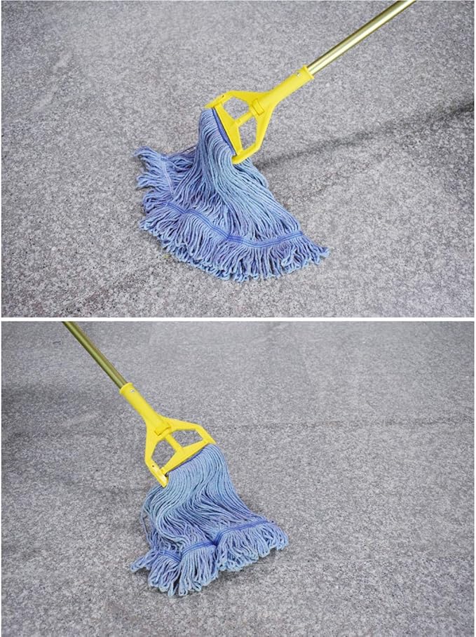 String Mop Heads Replacement Heavy Duty Commercial Grade Blue Cotton Looped End Wet Industrial Cleaning Mop Head Refills (4, Large)