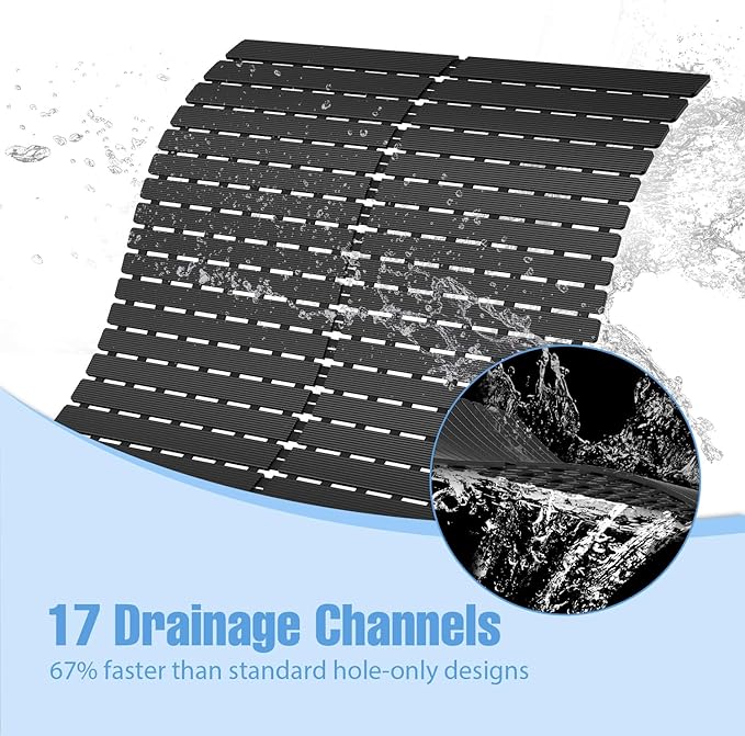 Shower Mat Non-Slip Bath Mat for Tub Floor & Stall with 200+ Suction Cups & Drain Holes, Quick Dry Machine Washable Bathtub Mat, Safe for Elderly& Baby, Bathroom Essentials 24x24 Inch (Black)