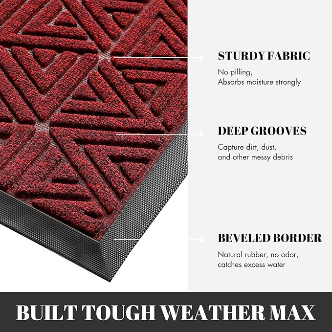 Yimobra Front Door Mat Outside Entrance 72 x 24, Waterproof and Washable Outdoor Mat, Non Slip Rubber Backing, Heavy Duty Welcome Matt for Home Entry Floor Porch Garage Office, Low Profile, Black Red