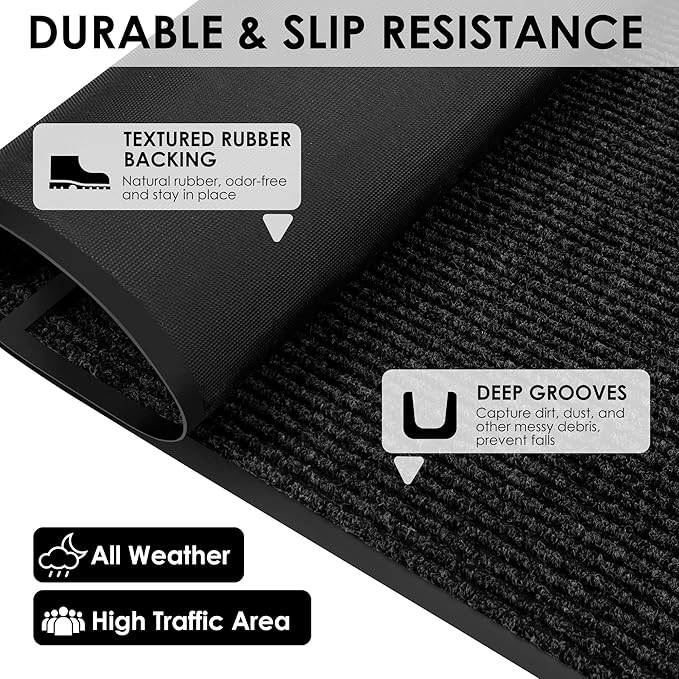 2′ x 17′ Front Door Mat Indoor Outdoor Entrance, Commercial Floor Mat Heavy Duty Dirt Trapper Entryway Doormat, Custom Size Non Slip Rubber Backing Welcome mat, Door Mat for High Traffic Area