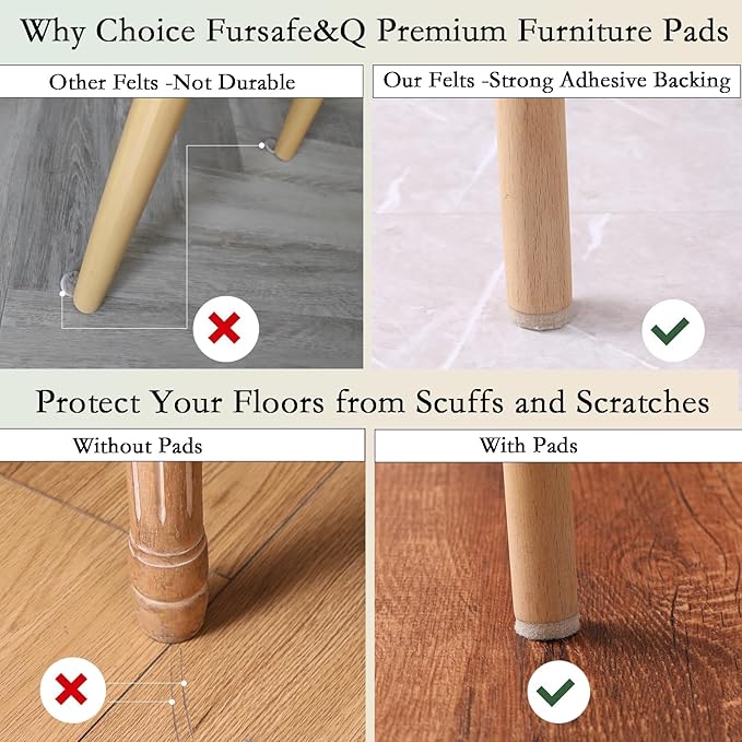 Fursafe&Q Felt Furniture Pads, Furniture Felt Pads for Hardwood Floors -Self Adhesive Chair Leg Floor Protectors, Protect Your Floors from Nicks, Bumps and Scratch, 215 Pcs Brown Beige Chair Feet