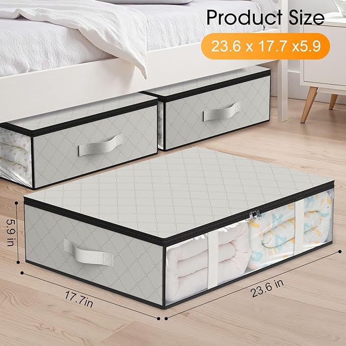 StorageRight Under Bed Storage Bins, 6-Pack 40L Foldable Fabric Storage Bags with Transparent Window, Breathable Organizer for Clothes/Blanket/Comforter/Quilt, White