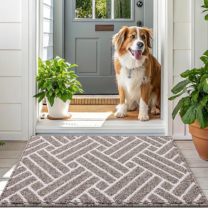 OLANLY Indoor Door Mat, 36x24 Inch, Dirt Resistant and Absorbent, Non-Slip Rubber Backing Floor Mats, Easy Clean Low-Profile Doormat for Entryway, Front Door, and Inside Entrance, Khaki