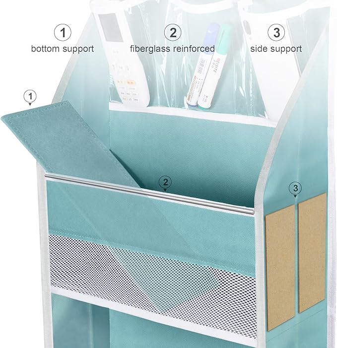 Univivi 6-Shelf Over Door Hanging Organizer Fabric Baby Door Storage with 5 Large Pockets and 3 Small PVC Pockets Wall Mount Hanging Storage Organizers for Baby Essential (Blue)