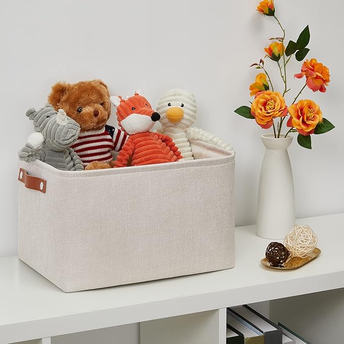 DULLEMELO Fabric Organizer for Storage, Office, Home, Nursery - Small Fabric Storage Basket with Handles (Beige)