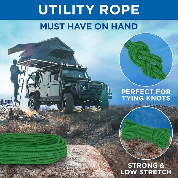 TECEUM Cotton Rope 3/16” (5 mm) – 50 FT – Strong All-Purpose Braided Rope – Natural Cotton – for Crafting, Сamping, Clothes Line, DIY, Indoor & Outdoor Use – Green