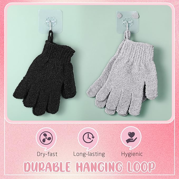 104 Pcs Exfoliating Glove Bulk Shower Gloves with Hanging Loop Exfoliating Body Scrubber Dead Skin Remover for Body Bath Beauty Spa Massage Scrubs Men Women Bathing(Black,Grey)