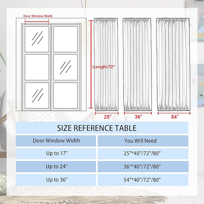 DWCN French Door Curtains – Rod Pocket Thermal Blackout Curtain for Doors with Glass Window, Kitchen and Patio Doors for Privacy, 36 X 72 Inches Long, 1 Curtain Panel with Tieback,Black