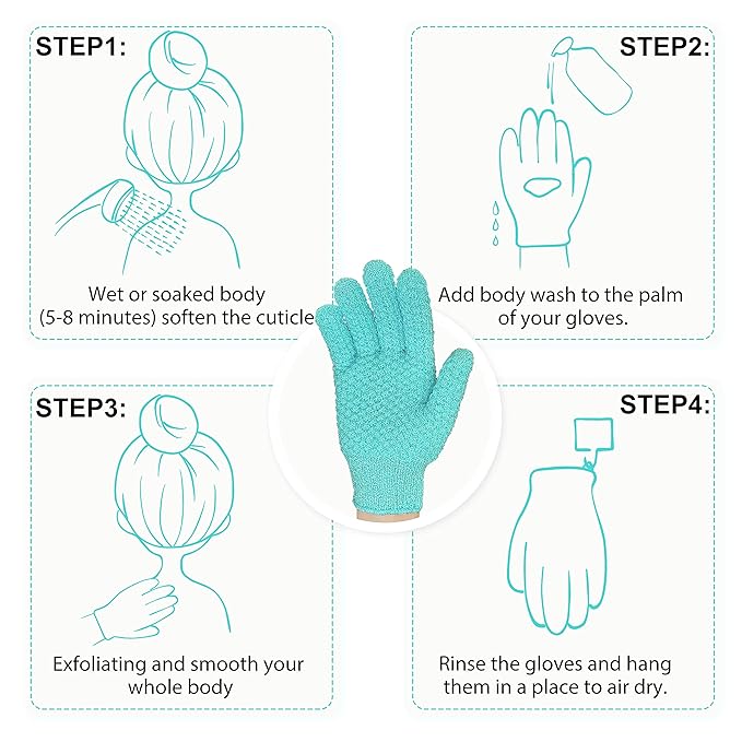 Evridwear Exfoliating Gloves for Shower, 100% Nylon Thick Soft Medium Heavy Bathing Gloves Dead Skin Remover Body Scrubber Smooth Skin with Hang Loop, Angel Blue