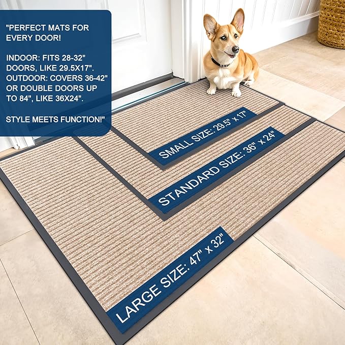 OLANLY Front Door Mat Indoor Outdoor Entrance, Waterproof Heavy Duty Doormat, Fade Resistant, Low Profile, Easy Clean Patio Porch Welcome Floor Mats for Entry, 47x23, Beige