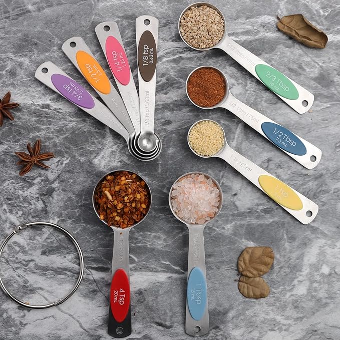 Magnetic Measuring Spoons Set of 9 Stainless Steel Stackable Measuring Spoons Heavy Duty Nesting Teaspoons Tablespoons for Measuring Dry and Liquid Ingredients