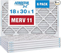 Aerostar 18x30x1 MERV 11 Pleated Air Filter, AC Furnace Air Filter, 6 Pack (Actual Size: 17 3/4" x 29 3/4" x 3/4")