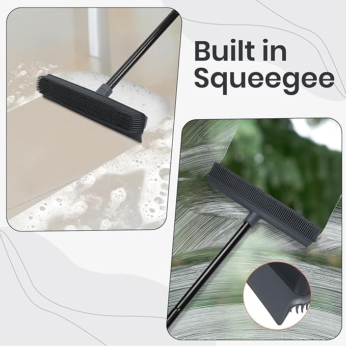 MAVRIZ Rubber Broom Carpet Rake for Pet Hair Removal, Pet Hair Broom for Hardwood Floor, Fur Remover with Squeegee