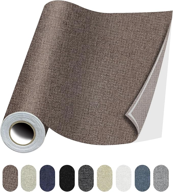 Fabric Repair Patches, 17X158 Inch Linen Repair Tape Self-Adhesive Fabric Patches Durable, DIY Large Linen Tape for Sofa, Couches, Furniture, Chair, Clothing （17X158 Inch, Brown）