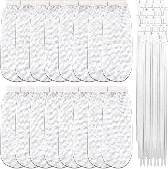 64-Piece Lint Trap and Cable Ties Set for Washing Machine, Includes 16 Nylon Mesh Lint Traps and 48 Cable Ties, Easy and Effective Lint Filtration (White)