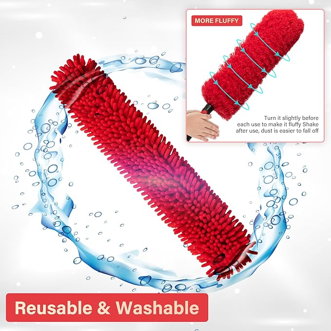 7-24 FT Extension Pole with 2 Outdoor Cobweb Brushes, 30 FT High Reach Ceiling Fan Cleaner Duster for Home, 24 FT Extendable Pole with 4 Pcs Dusting Tools, Cubweb Dusters, Feather Dusters, Fan Duster