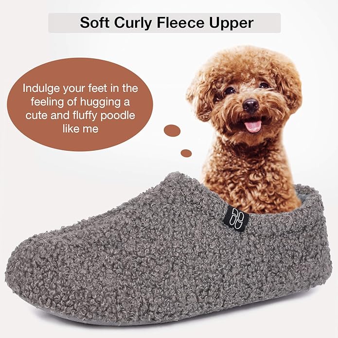 HomeTop Women's Fuzzy Curly Fur Memory Foam Loafer Slippers with Polar Fleece Lining