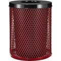 Global Industrial Outdoor Diamond Steel Trash Can with Flat Lid and Plastic Liner, 36 Gallon Capacity, Red, Thermoplastic Coating, 23-1/2" Diameter, 30" H