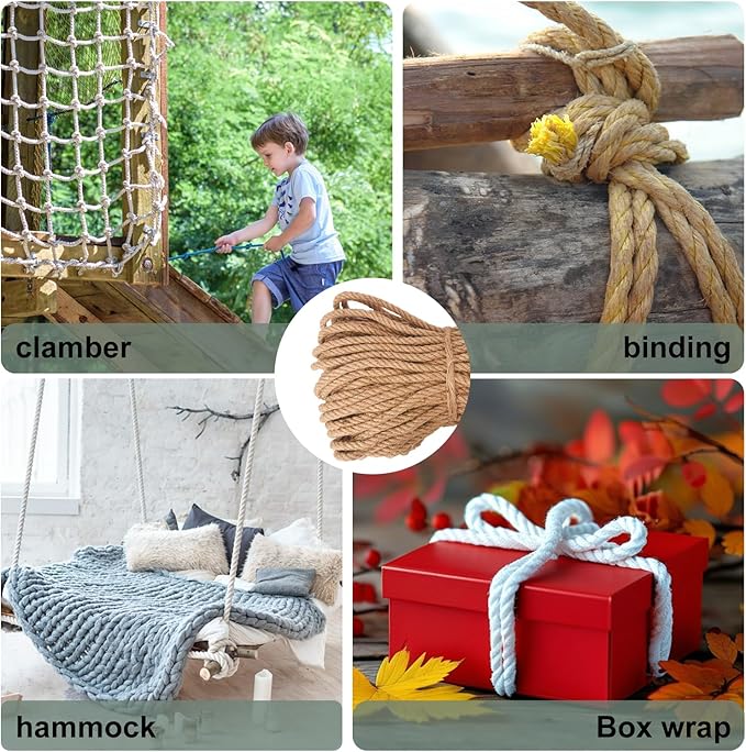 1/2 inch Hemp Rope, 164 Feet Twisted Manila Rope for Scratching Posts, Camping, Garden, Crafts, DIY Projects