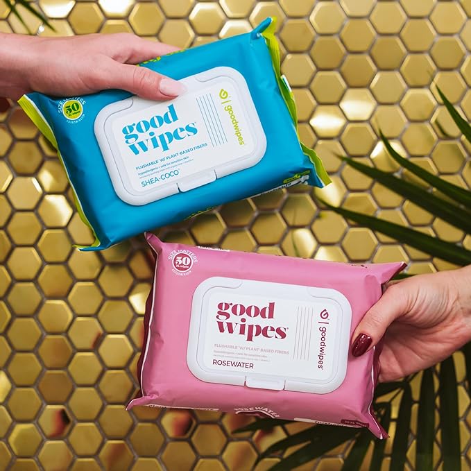 goodwipes Flushable Butt Wipes - Vitamin E & Aloe - Sewer & Septic Safe - Extra Large Adult Wet Wipes For Women & Men - Bathroom Essentials - Shea Coco, 418 Count (8 Packs + 1 Travel)