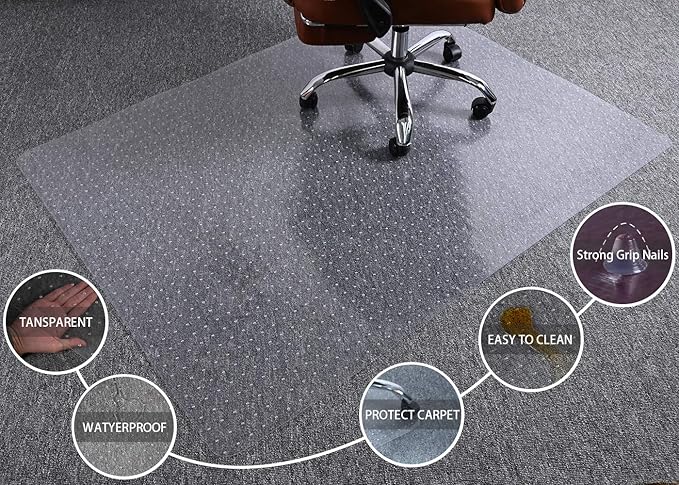 Large Chair Mat for Carpet, Easy Glide Plastic Carpet Floor Protector Mat for Office Chairs for Work & Home