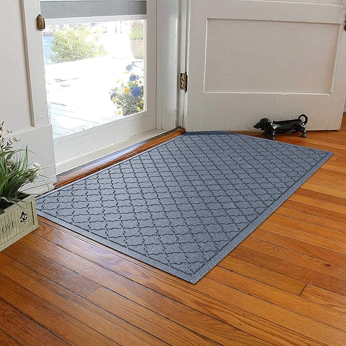 WaterHog Heavy Duty Doorway Mat, 4' x 6', Made in USA, Durable & Skid-Resistant Entryway Mat, Water-Trapping, Indoor/Outdoor Decorative Floor Covering, Cordova Collection, Bluestone