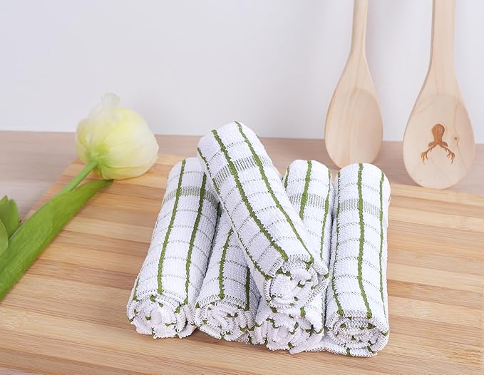 AMOUR INFINI Kitchen Dish Cloths Set of 8 - Ultra Soft, Highly Absorbent, Quick-Drying Terry Cotton Dishcloths 12"x12" Inch Wash & Cleaning Cloths for Kitchen & Dishwashing (Green)