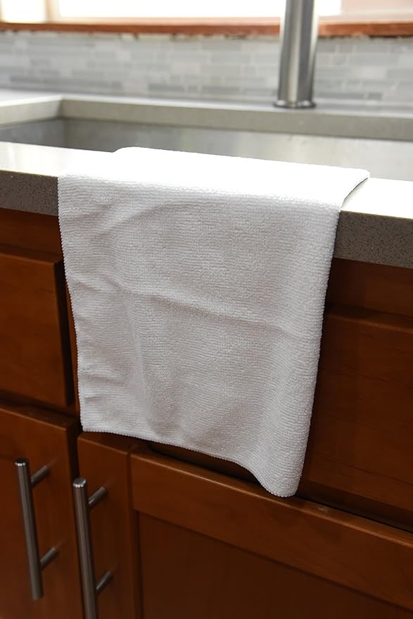 Tricol Clean Professional Extra-Thick Microfiber Cleaning Cloth 12 Pack White (16IN x 16IN, 300GSM, Commercial Grade All-Purpose Microfiber Highly Absorbent, LINT-Free, Streak-Free Cleaning Towels)