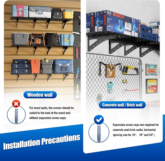 Heavy Duty Garage Wall Shelving, 2x6ft Wall Mounted Storage Shelves for Garage, Closet, Laundry Room, Heavy Duty Walls Shelving, Holds Up to 600 Lbs(Black), 70.86" x 23.6"