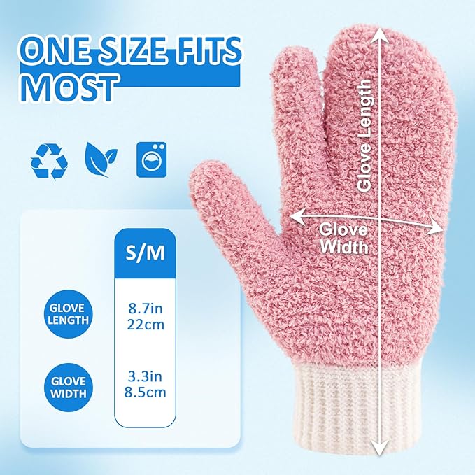 MIG4U Microfiber Dusting Gloves House Cleaning Glove for Blinds, Windows, Shutters, Furniture, and Car, Reusable Lint-Free Pink S/M