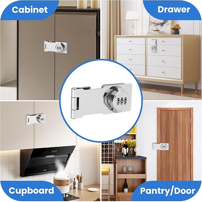 Keyless Cabinet Lock with Combination Code - 3-Digit Password Hasp Latch Lock for Drawers, Bifold Closet Door and Double Sided Door (Silver, 4.5 Inch, 2 Pack)