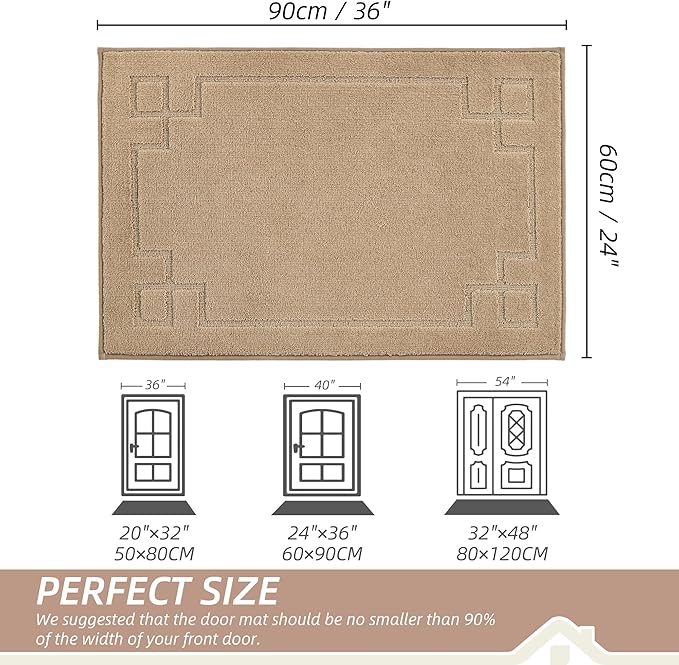 BEQHAUSE Door Mat 24" x 36", Non-Slip Door Mats Indoor Entryway Rugs Washable Low-Profile Absorbent and Stain Resist Floor Mats, Dog Door Mat for Front Back Door, Muddy Wet Shoes & Paws, Beige