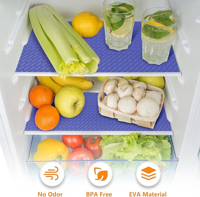 Shelf Liners for Kitchen Cabinets Refrigerator Liners Waterproof Kitchen Cupboard Liner Non Adhesive Drawer Mats EVA Material Fridge Liner for Shelves - Blue 11.8 x 393.7 Inches