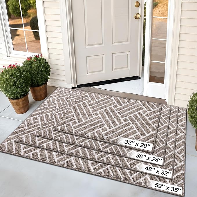 OLANLY Indoor Door Mat, 48x32 Inch, Dirt Resistant and Absorbent, Non-Slip Rubber Backing Floor Mats, Easy Clean Low-Profile Doormat for Entryway, Front Door, and Inside Entrance, Khaki