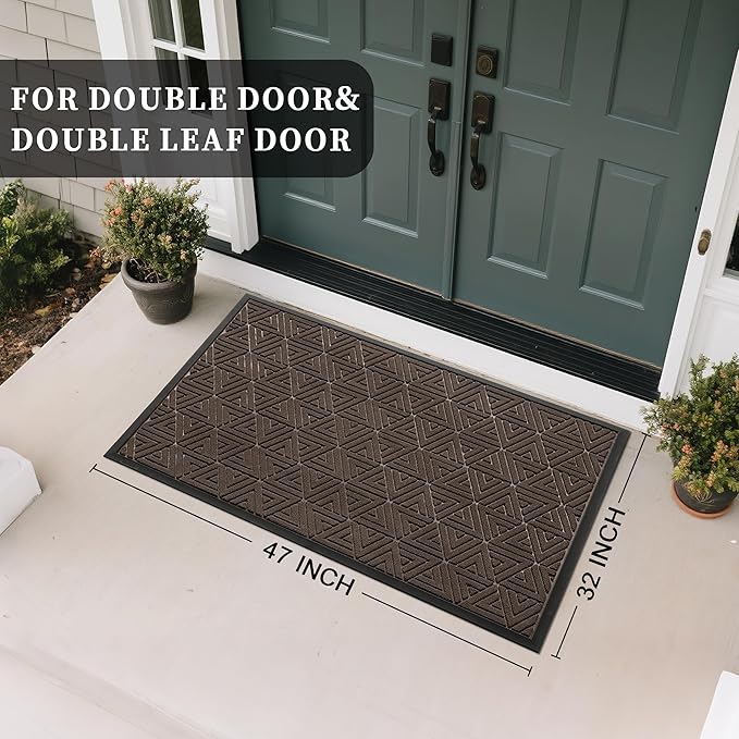 Yimobra Large Door Mat 47x32, All-Weather Waterproof Non-Slip Welcome Matt Outdoor, Heavy Duty Non Slip Doormat for Entryway for Patio and Garage Indoor, Easy Clean, Brown